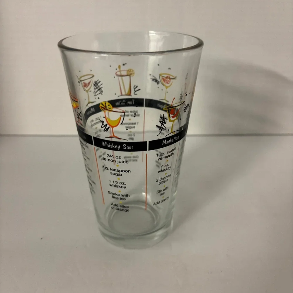 Vintage Cocktail Recipe Mixing Glass Barware Shaker Cosmopolitan Martini Whiskey